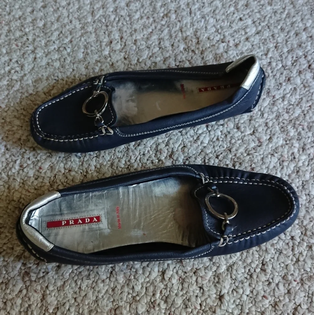 Prada Made in Italy Slip on Navy Loafers size 38 - Picture 3 of 13